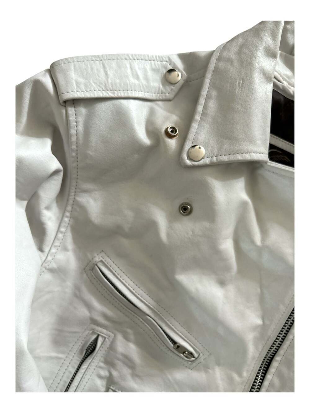Jamin Leather White Floral Hand-Painted Biker Jacket - Picture 6 of 12